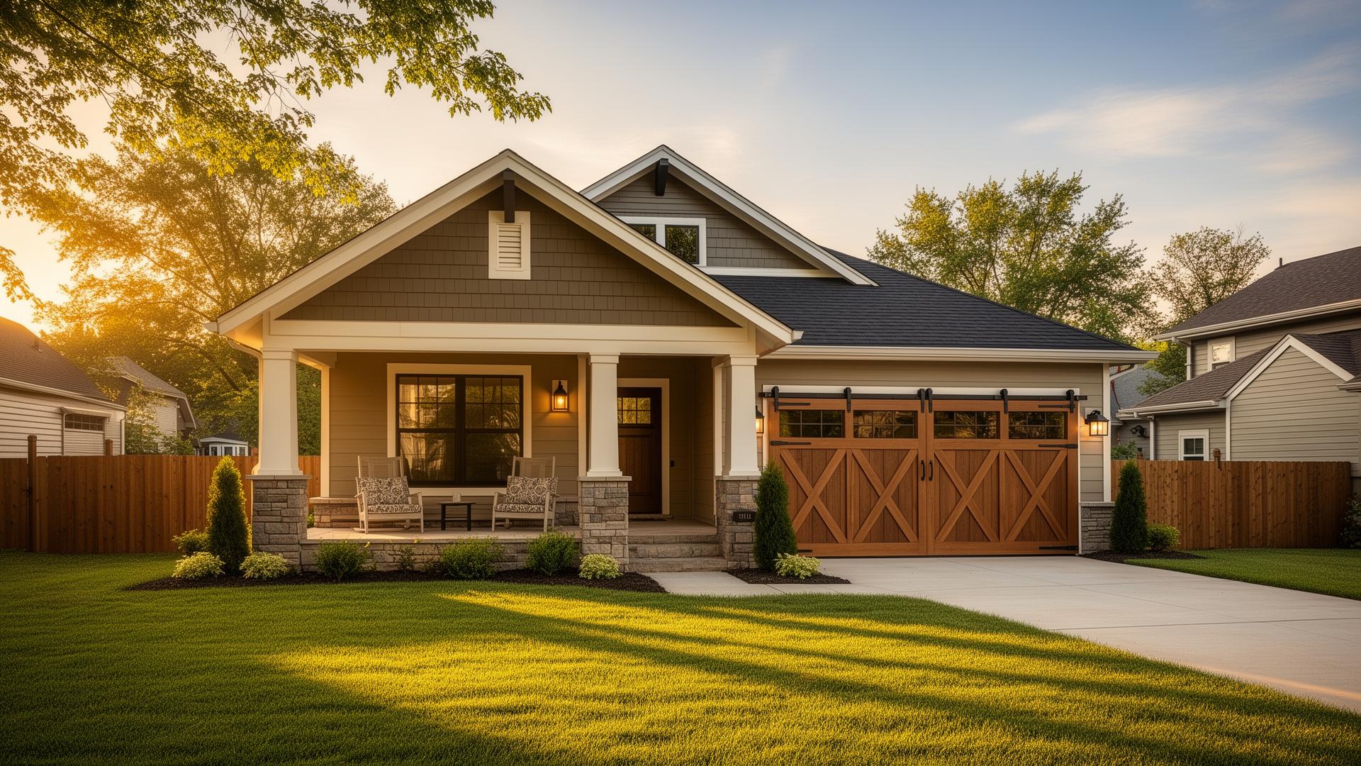 Beautiful craftsman home with farmhouse barn-style garage doors in Southborough, MA